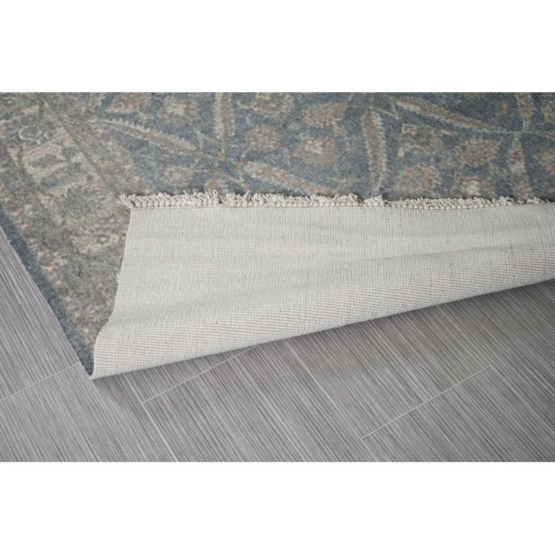 Tapis bleu oriental fait main, Rectangle 5 pi x 7 pi