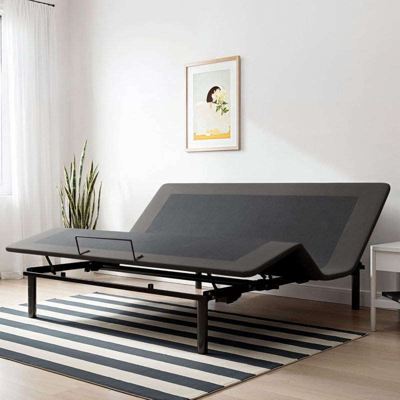  12" Height Adjustable Bed Frame With Wireless Remote, Back leg lift+adjustable bed legs+child lock, Independent Head & Foot Motors, Height Adjustable Feet, Ergonomic Design