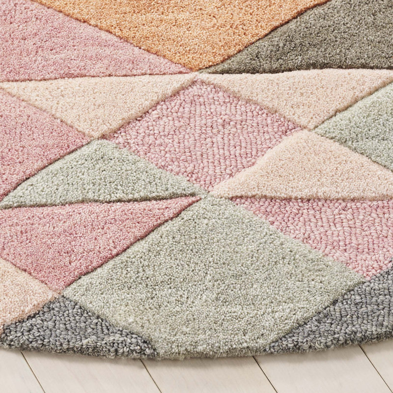 Rodeo Drive Hand Tufted Wool/Cotton Geometric Rug in Grey/Blush, Round 3"