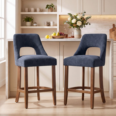 Tabouret de bar à hauteur de comptoir Mid-Century avec siège rembourré en tissu et pieds en bois, tabouret de comptoir avec repose-pieds pour îlot de cuisine, bar Home