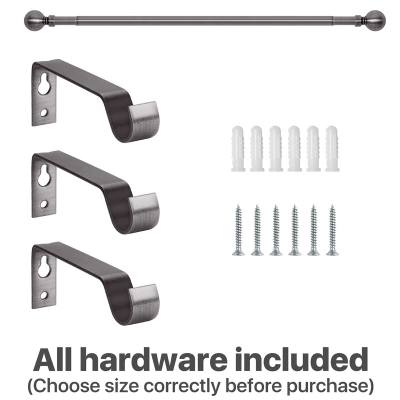 Adjustable Plain Metal Ball Curtain Rod, 70-120Cm, Black Nickel