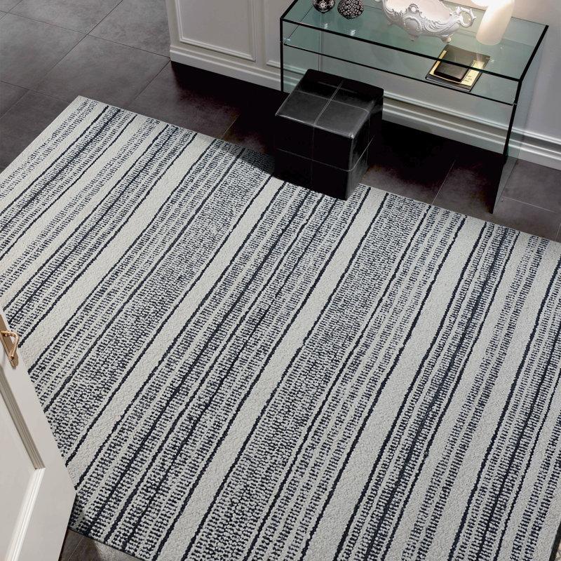 Wool Striped Area Rug in Navy, Rectangle 8' x 10'