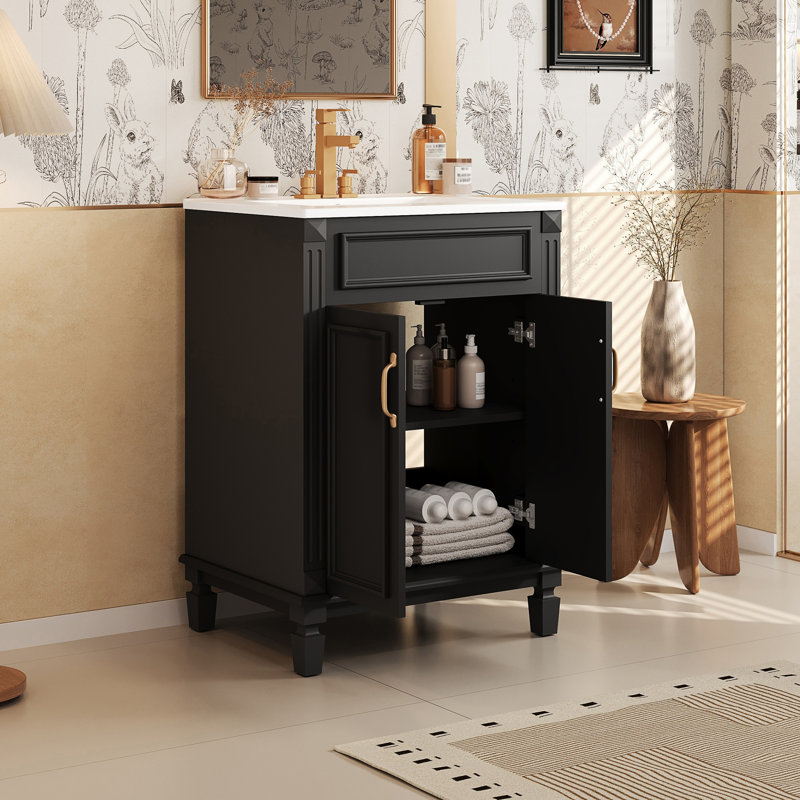 Meuble-lavabo 24 po avec lavabo supérieur, Noir