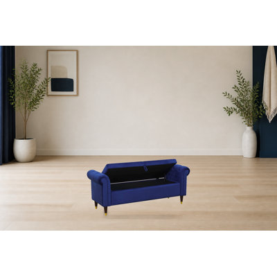 Banc de rangement bleu en tissu moelleux