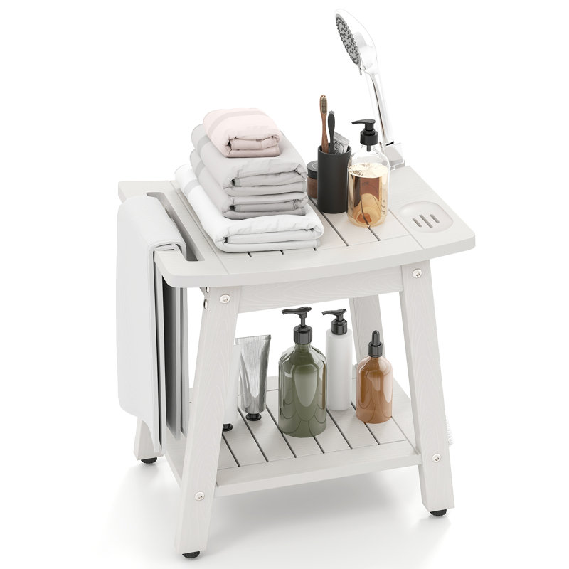Banc de douche Tabouret de douche avec poignée et porte-savon, Blanc