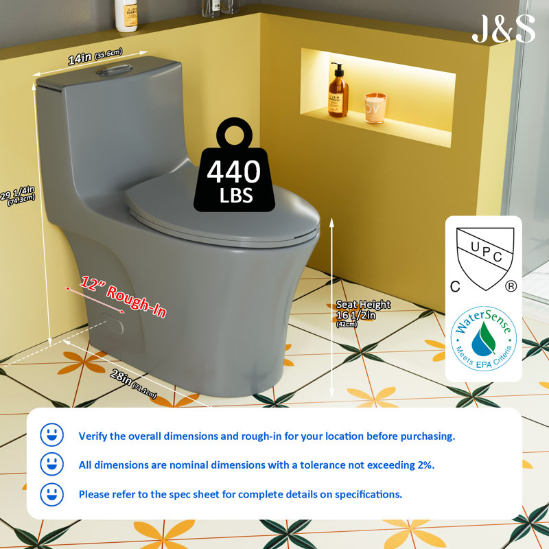 Toilette allongée une pièce 1,1 / 1,6 GPF Tornado Flush, Gris clair