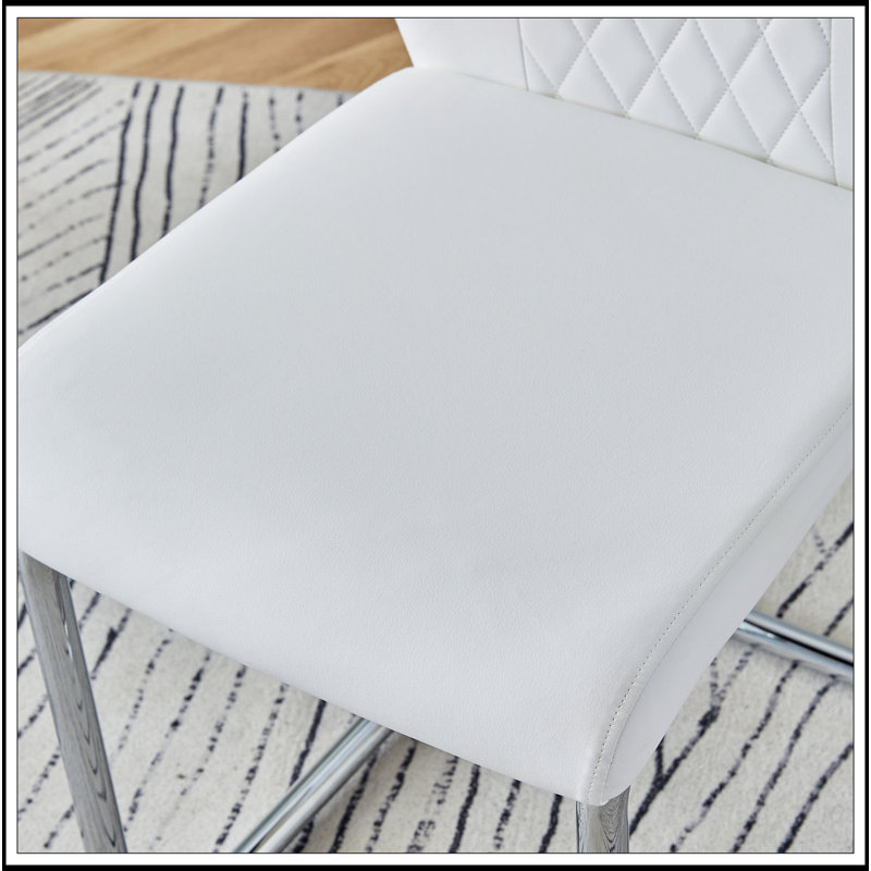 Sophisticated Dining Set With Stylish Table And Comfortable Chairs, White/Silver