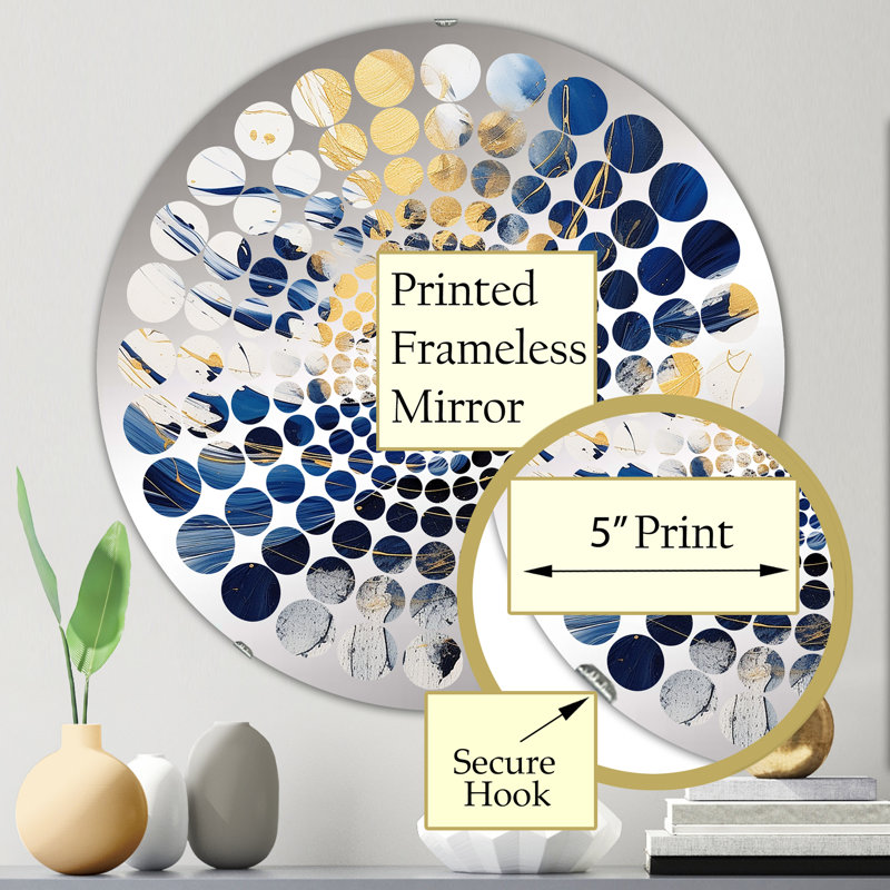 Miroir décoratif à points radiaux bleu foncé et or MIR102091 C, 23,6 po x 23,6 po
