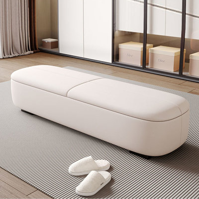 Banc de rangement rembourré en bois beige pour chambre et entrée en cuir moderne