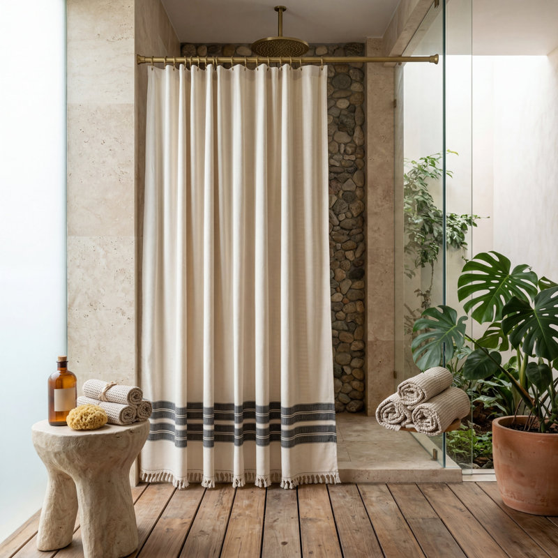 Rideau de douche en coton Costa, Taupe Brown - 72" x 84"