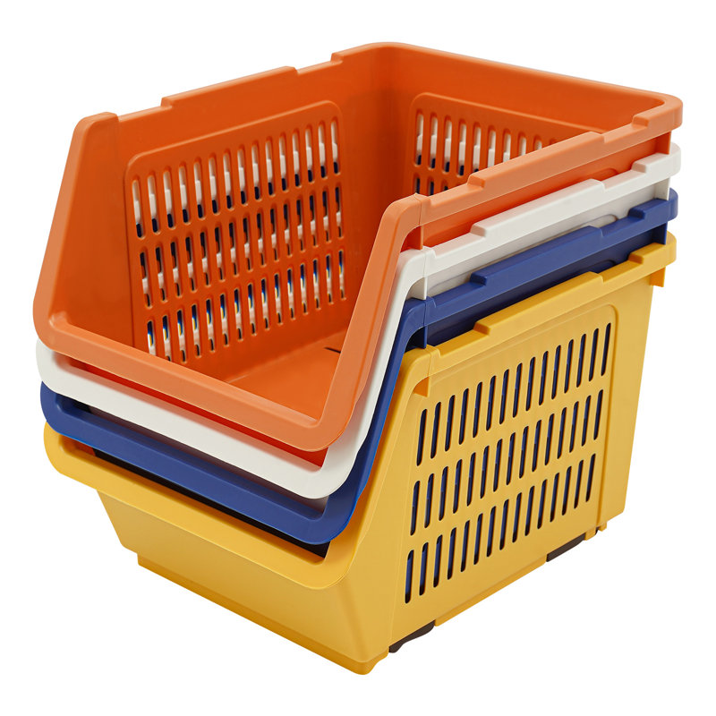 Bacs de rangement empilables rectangulaires 11 "4PCS, Bleu / blanc / jaune / orange
