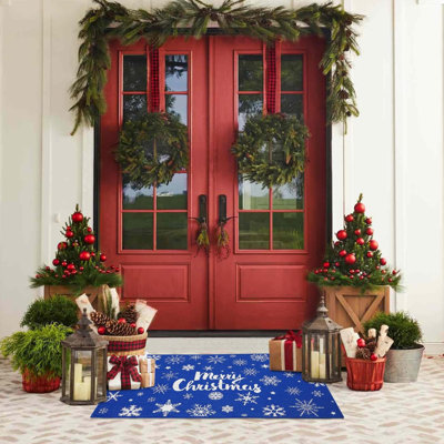 Paillasson de Noël Tapis de porte Merry Christmas Flocons de neige antidérapant Paillasson de porte d'entrée intérieur / extérieur Salon Chambre Tapis d'entrée Tapis de cuisine Décoration de fête