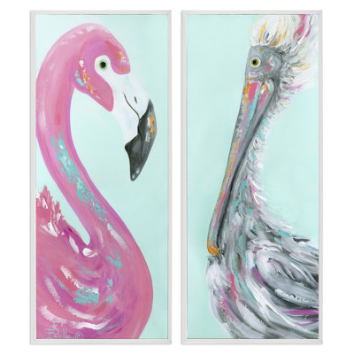 «Odd Flamingo Pelican Profile», ensemble de 2 estampes numériques par Estelle Grengs