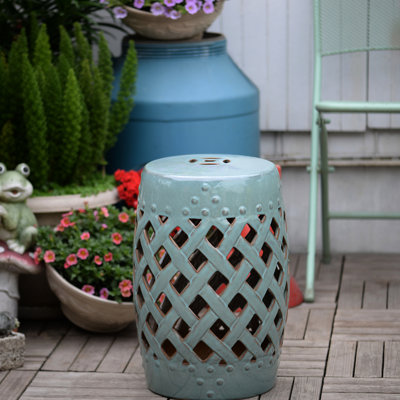 Tabouret de jardin 13 po x 18 po en céramique, porcelaine bleue antique, robuste et polyvalent, pour les jardins, les patios, à l'intérieur, tabouret décoratif, 13 po x 18 po, finition, céramique, polyvalent pour l'extérieur et l'intérieur,
