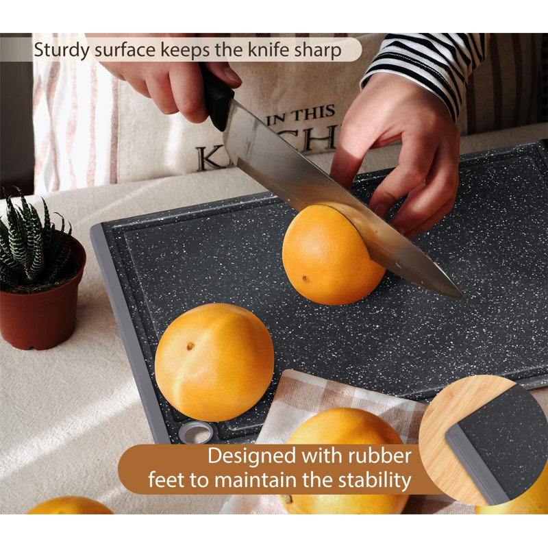 Light Gray Plastic 3-Piece Cutting Board Set with Non-Slip Feet