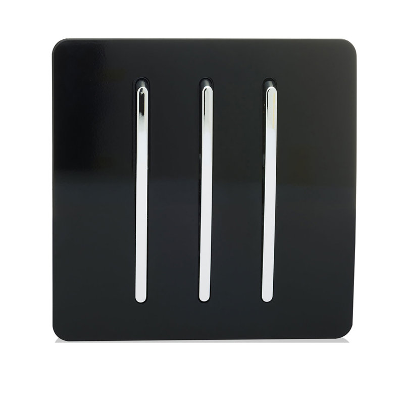 Trendi Switch 3 Gang 1 or 2 way Rocker Light Switch, Gloss Black