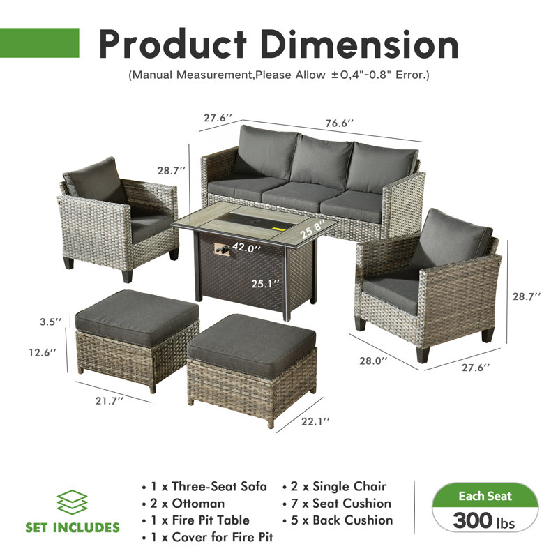 Allcot 5 - Person Wicker/Rattan Patio Furniture Set, Outdoor Fire Pit Sofa Set with Comfy Cushions, Black