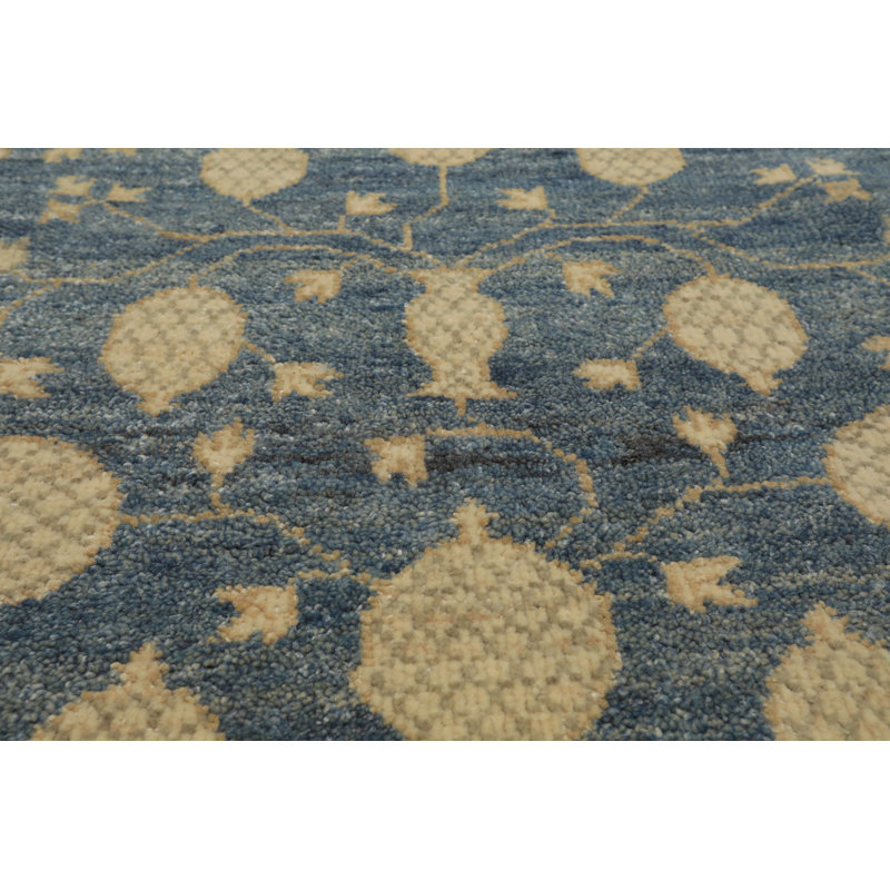 Tapis transitionnel en laine noué à la main 3 x 5 bleu Oushak, Rectangulaire 3 pi x 5 pi
