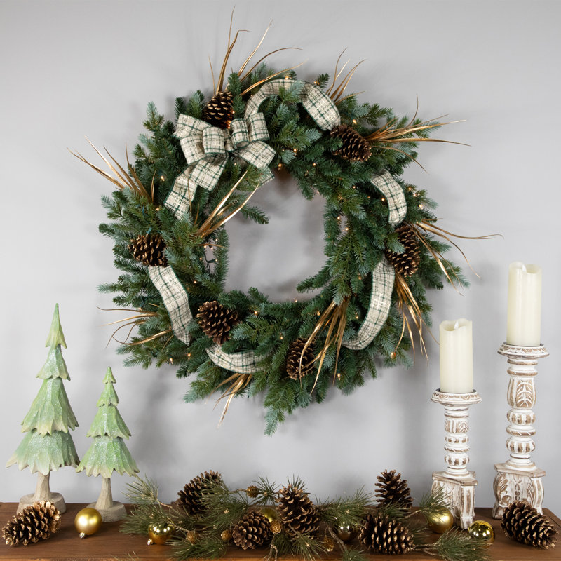 Festive Blue Spruce 49" Pre-Lit Artificial Christmas Wreath with Clear Lights