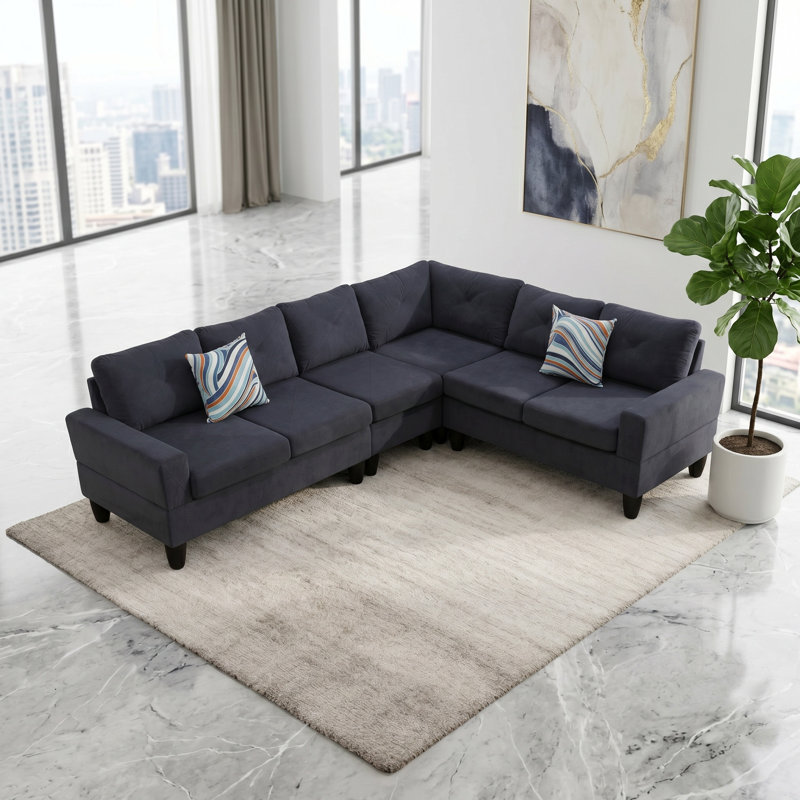 Canapé modulaire en L gris foncé, canapé d'angle réversible 6 places avec 2 coussins décoratifs pour le salon