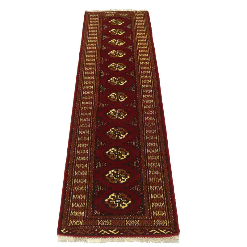 Tapis de couloir unique en laine noué à la main rouge nouvel âge 2 pi 4 po x 9 pi 7 po Patrena