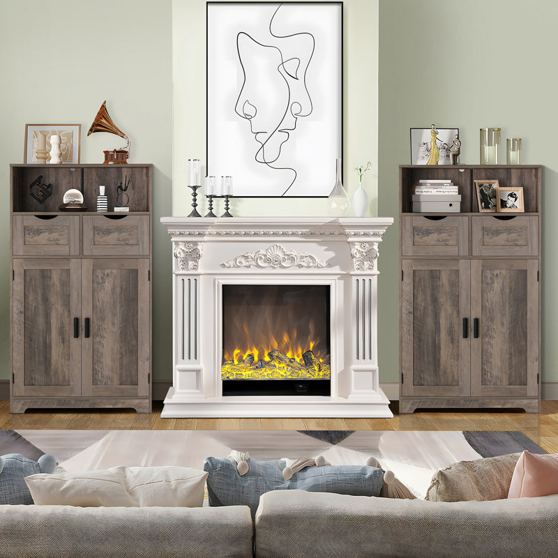 Grande armoire de rangement Millwood Pines, armoire de rangement pour salle de bain avec 2 tiroirs réglables et 2 tablettes