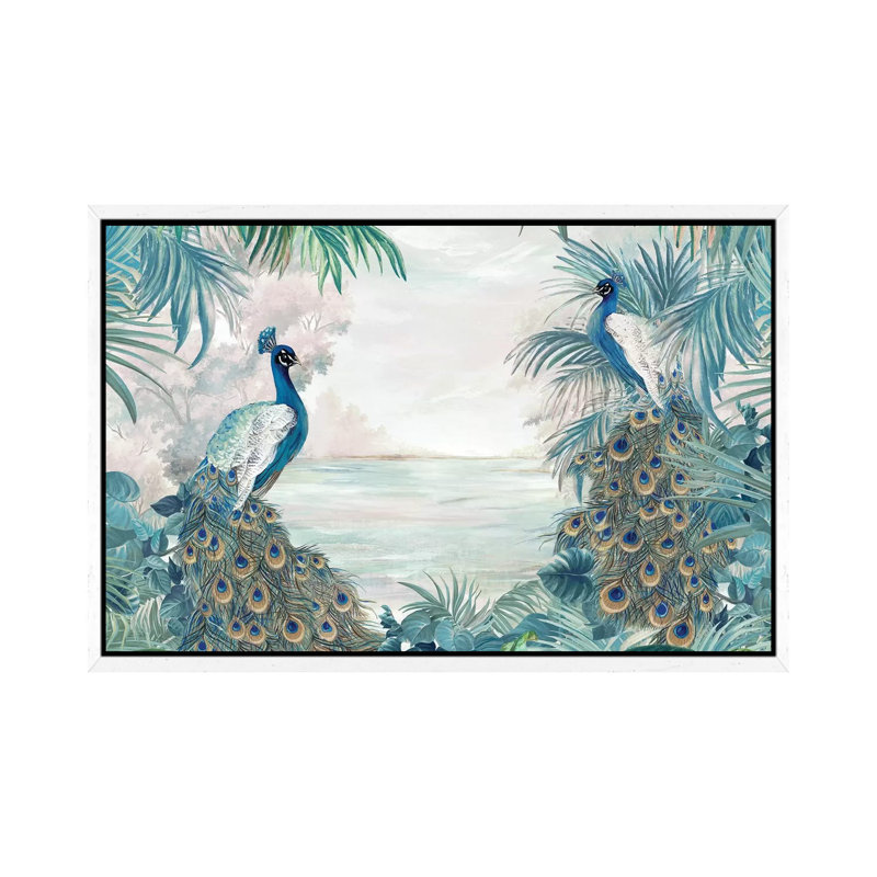 Indian Peafowls - Print on Canvas, 101.6 cm H x 66.04 cm W, White Framed