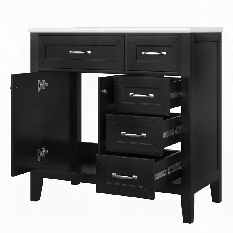 Armoire de salle de bain avec tiroirs, Noir, Argent argent