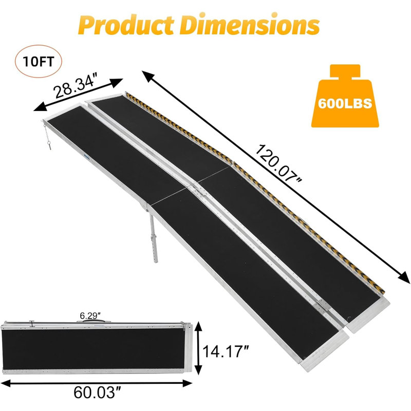 Fashionwu Aluminium Foldable Portable Ramp, 304.8cm L x 72cm W