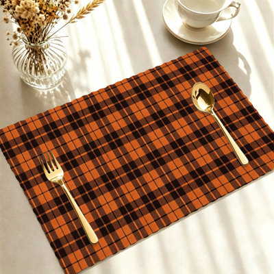 Autumn Placemats Set of 4 - Heat-Resistant Table Mats, for Indoor & Outdoor Dining,Orange Black Buffalo Plaid