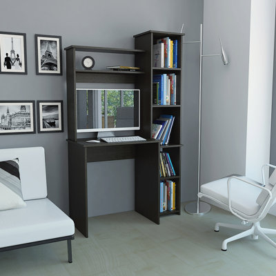 6-Shelf Writing Desk With Built-In Bookcase