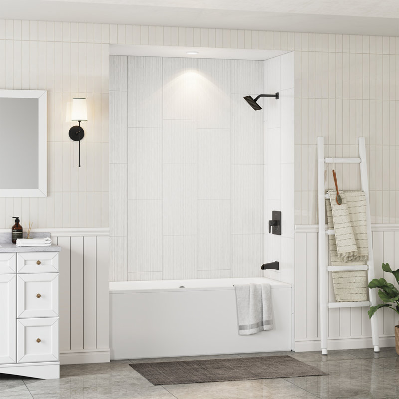 Vallée 60"W 75/96"H Glue Up SMC Shower & Tub Wall Panel Surround,0.138 Thick,Cuttable,Quick Install, 75" H x 60" W x 36" D