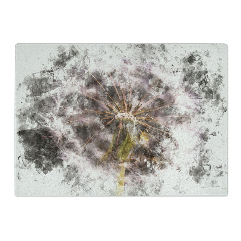Tempered Glass a Dandelion Watercolour Chopping Board, 28.5 cm x 39 cm