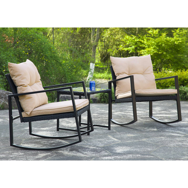 Ensemble de conversation d'extérieur en rotin 3 pièces avec coussins, Beige