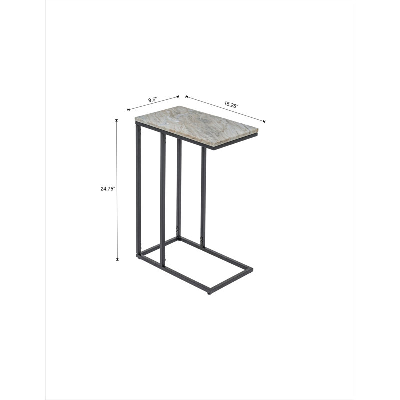 C-Shaped End Table with Marble Top and  Metal Frame, 16.25" W x 9.5" D x 24.75" H, Toronto, Black