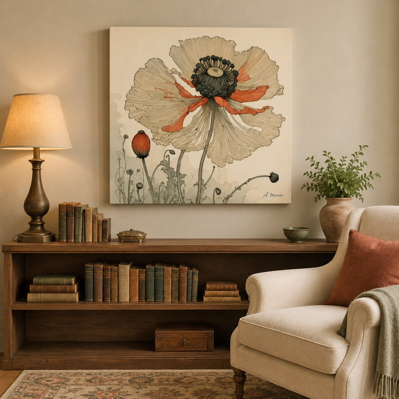 «Desert Bloom», art coquelicot rétro sur toile, H 30 po x l 30 po