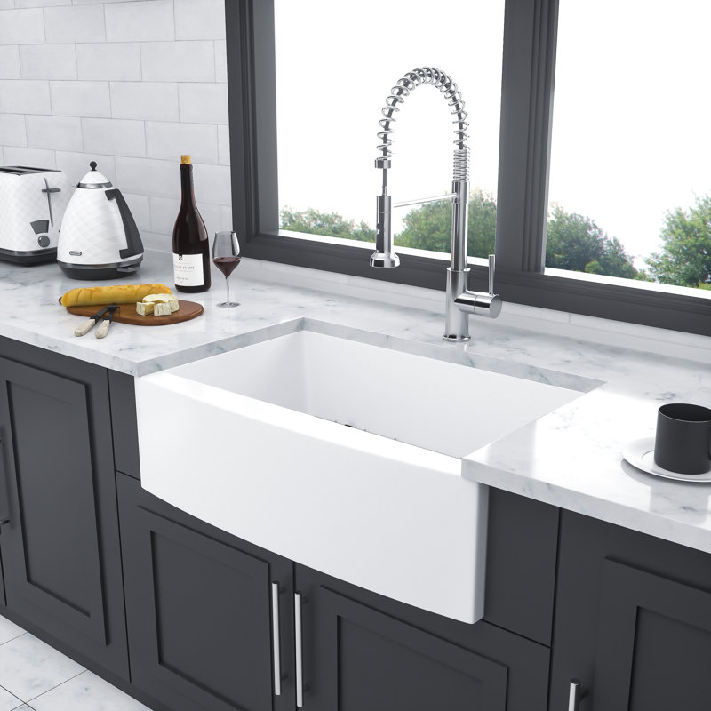 White Farmhouse Sink - White Kitchen Sink Ceramic Arch Edge Apron Front Single Bowl Farm Kitchen Sinks
