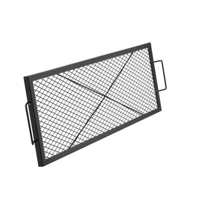 X-Marks Fire Pit Grill Grate, Rectangle Cooking Grate, Heavy Duty Steel Campfire BBQ Grill Grid with Handle & Support X Wire, Portable Camping Cookware for Outside Party Gathering, 44 Inch Black