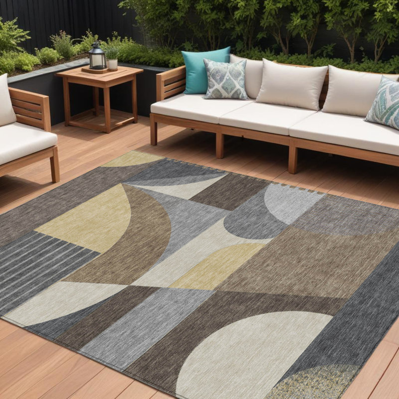 Tapis intérieur / extérieur taupe et blé 9 'X 12' Brown