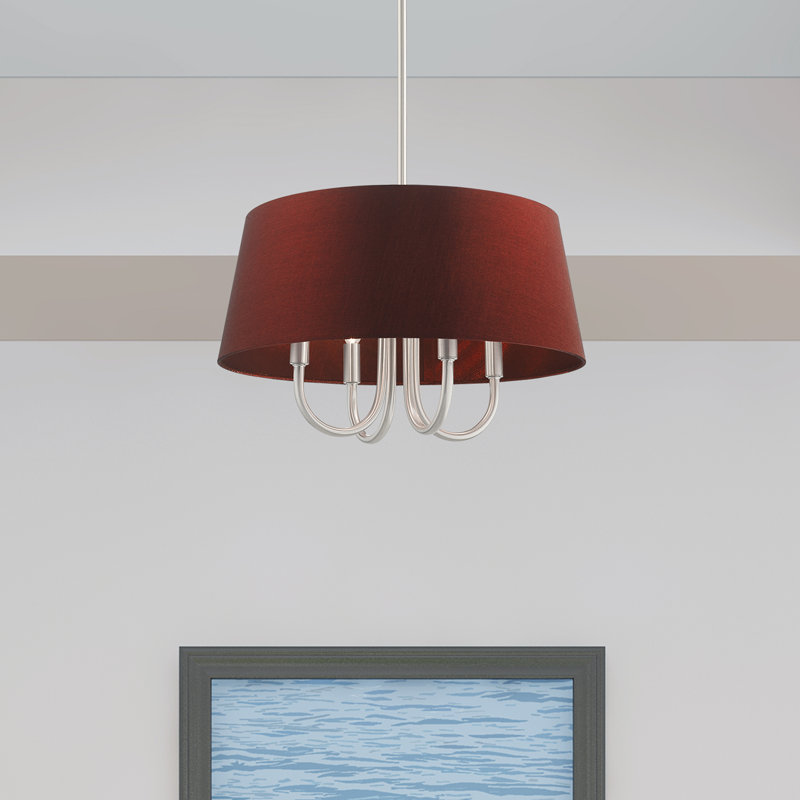 Barbora 4 - Light Dimmable Drum Chandelier, Brushed Nickel, Red Wine