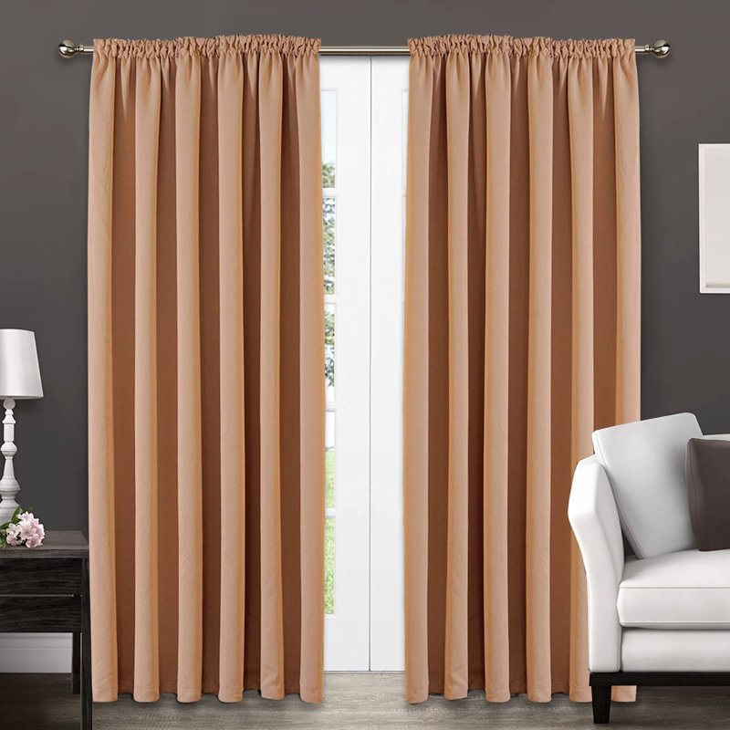 Frantzy Thermal Blackout Curtains Pencil Pleat Ready Made Pair Curtain Panel + Tie Backs, Width 117 x Drop 137cm, Beige