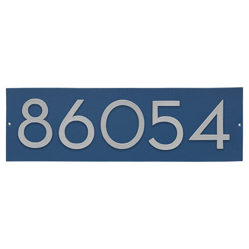 Plaque d’adresse murale sur 1 ligne flottante, Bleu mer, Argent, Oui