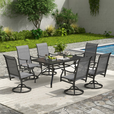 6 - Person Upgraded Metal Patio Swivel Dining Chair Set with Rectangular Table