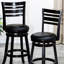 Tabouret pivotant à dossier et à lattes de 24 po de hauteur comptoir, cuir noir - Pieds évasés pour un siège stable, finition, tabouret moderne et chic-1090655595-1090655593