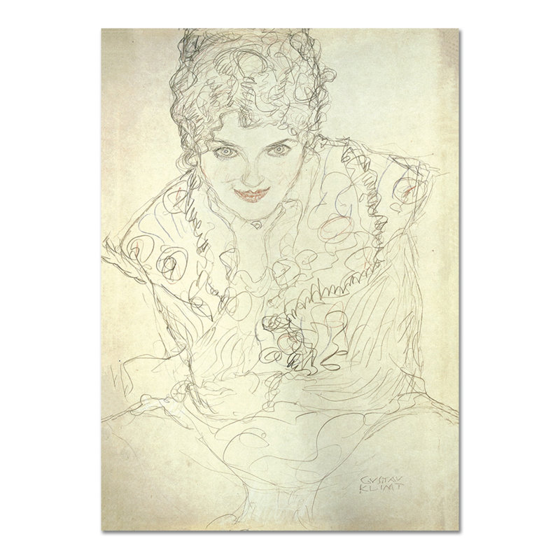 Girl Supporting Her Chin by Gustav Klimt - No Frame Painting on Plastic / Acrylic, 95cm H x 65cm W