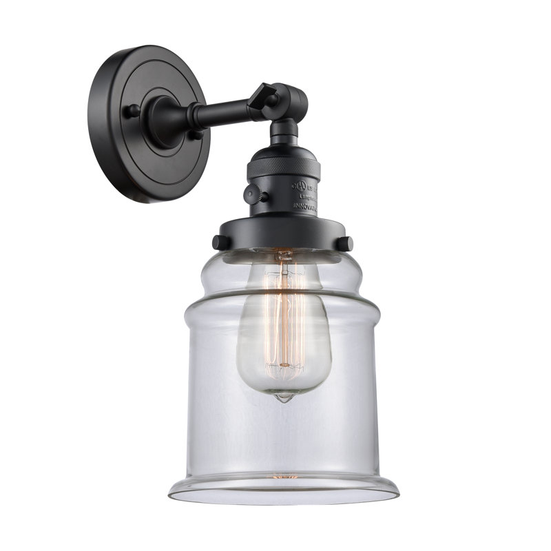 Galaviz Armed Sconce, Clear, 60 Watt Vintage Incandescent Bulb, Matte Black