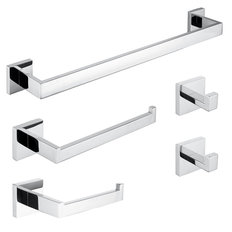 Ensemble d'accessoires de salle de bain noir mat ANZZI 5 pièces, Chrome poli