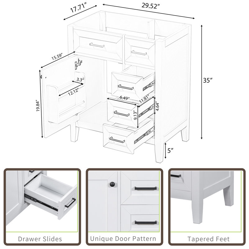 Base de meuble-lavabo simple 29,5 po seulement, Blanc
