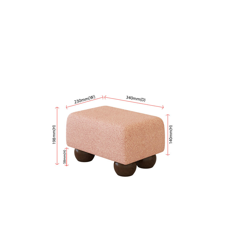 Manufactured Wood Accent Stool, Pink, Boucle, Mahogany Wood