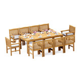 10 Seats 11 Pcs Grade-A Teak Wood Dining Set: 86" Canberra Rectangle Table And 10 Devon Arm Chairs #11DV1910